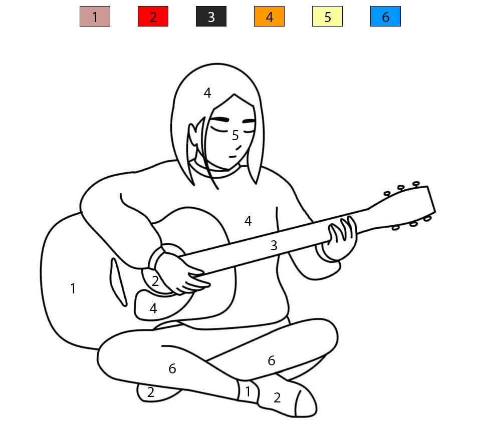 Garçon jouant de la guitare Coloriage Magique