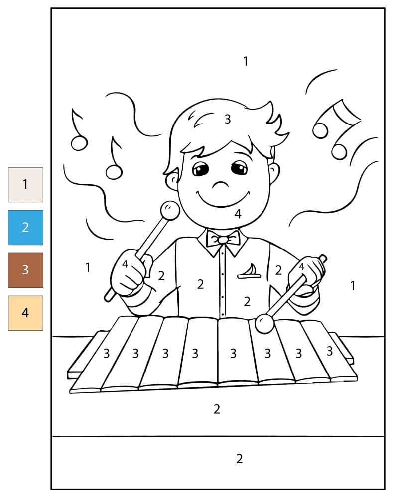 Garçon jouant du xylophone Coloriage Magique