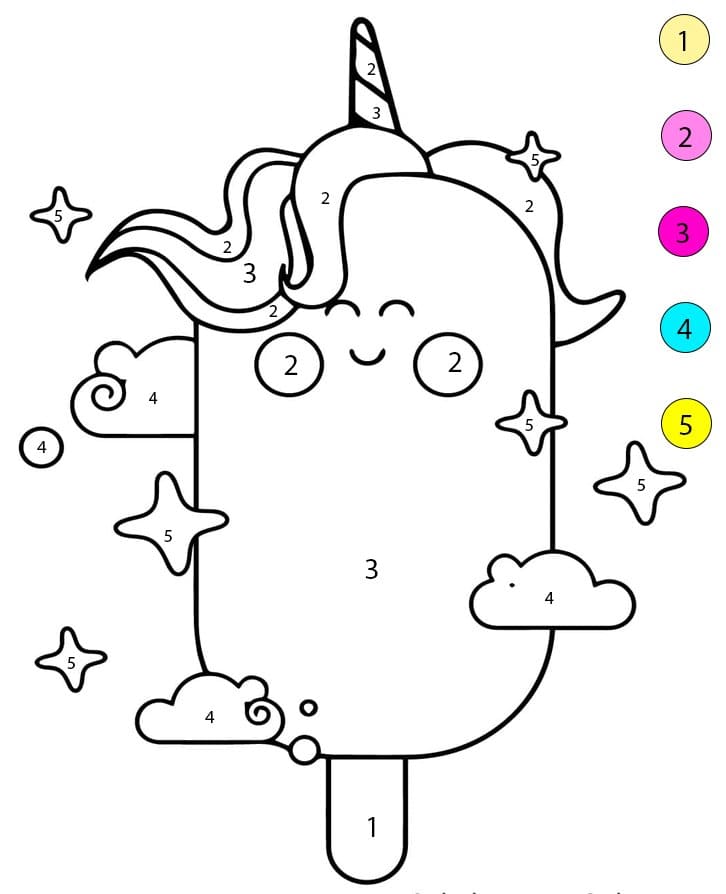 Glace à l'eau en forme de licorne Coloriage Magique