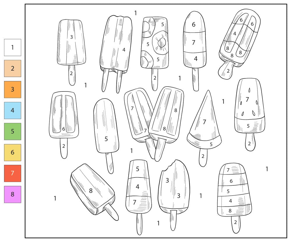 Glaces à l'eau rafraîchissantes Coloriage Magique