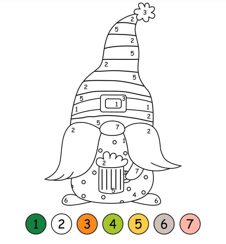 Gnome avec chope de bière Coloriage Magique