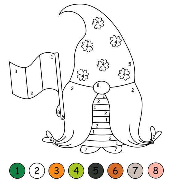Gnome avec un drapeau irlandais Coloriage Magique