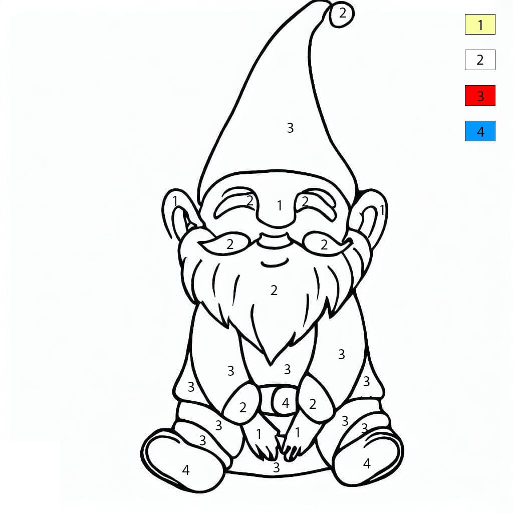 Gnome est assis Coloriage Magique