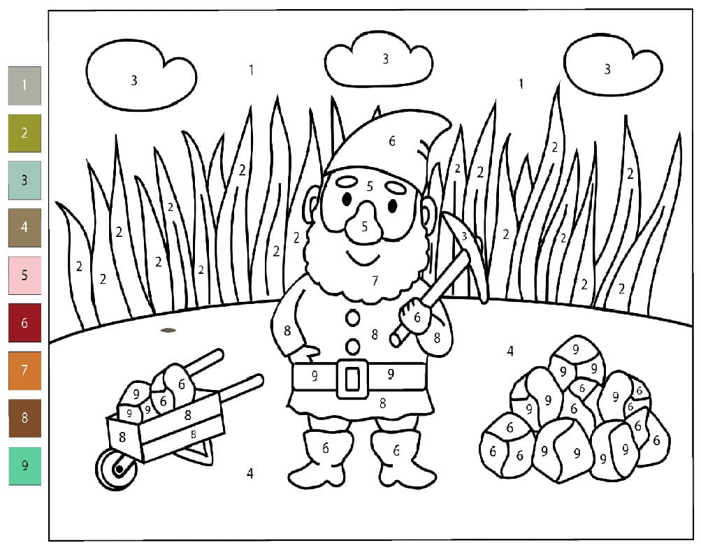 Gnome travailleur Coloriage Magique