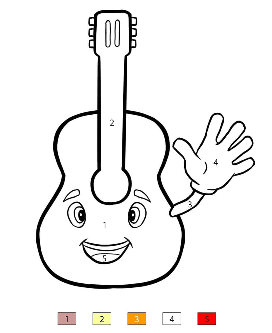 Guitare de dessin animé agitant la main Coloriage Magique