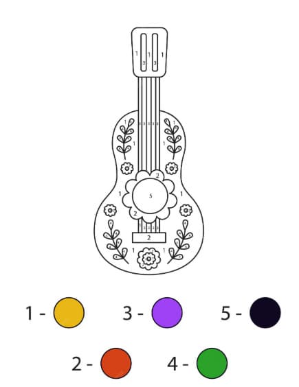 Guitare florale Coloriage Magique