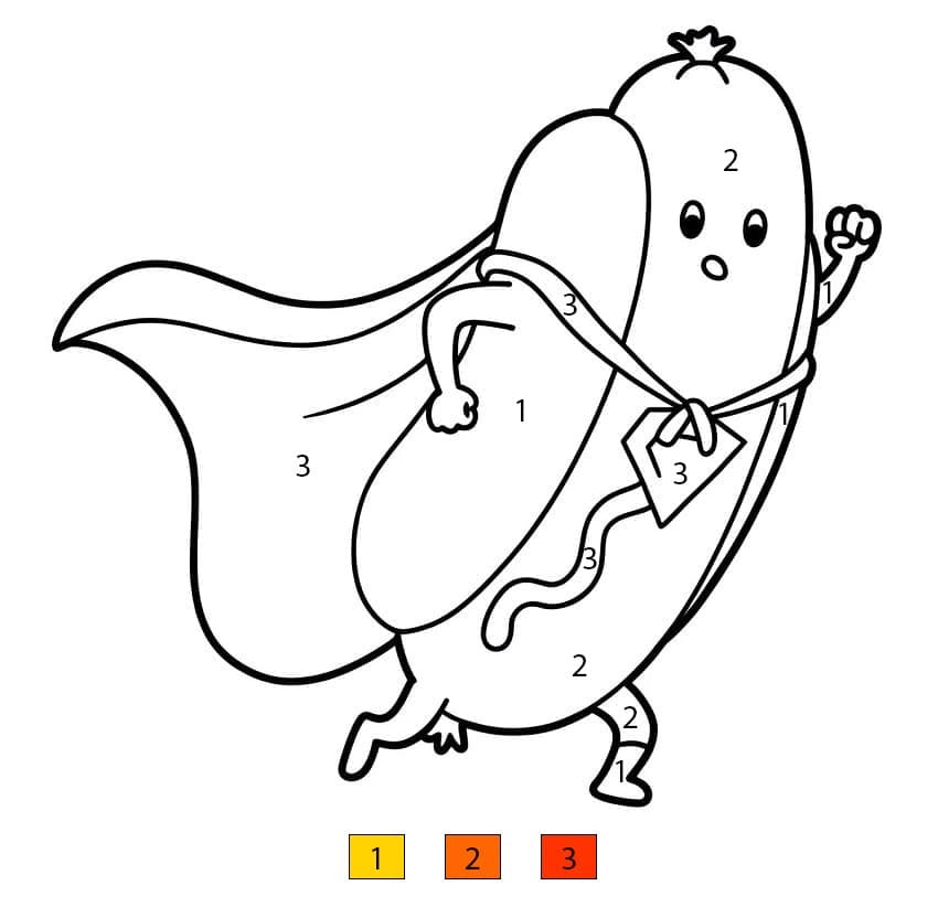 Hot Dog le super-héros Coloriage Magique