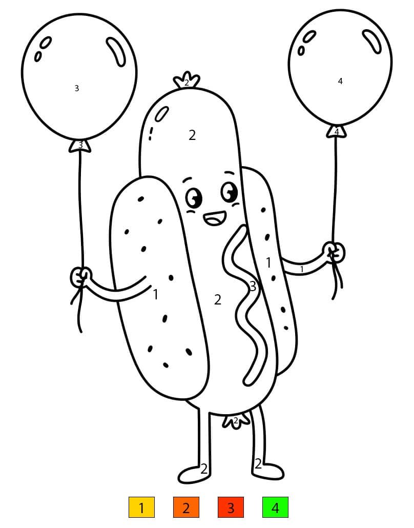 Hot-dog avec des ballons Coloriage Magique