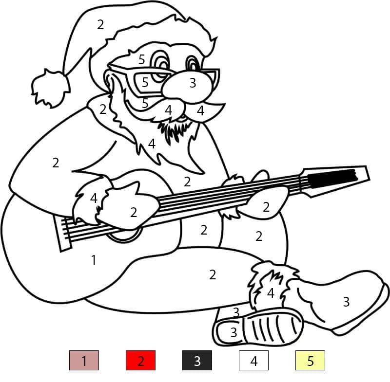 Le Père Noël joue de la guitare Coloriage Magique