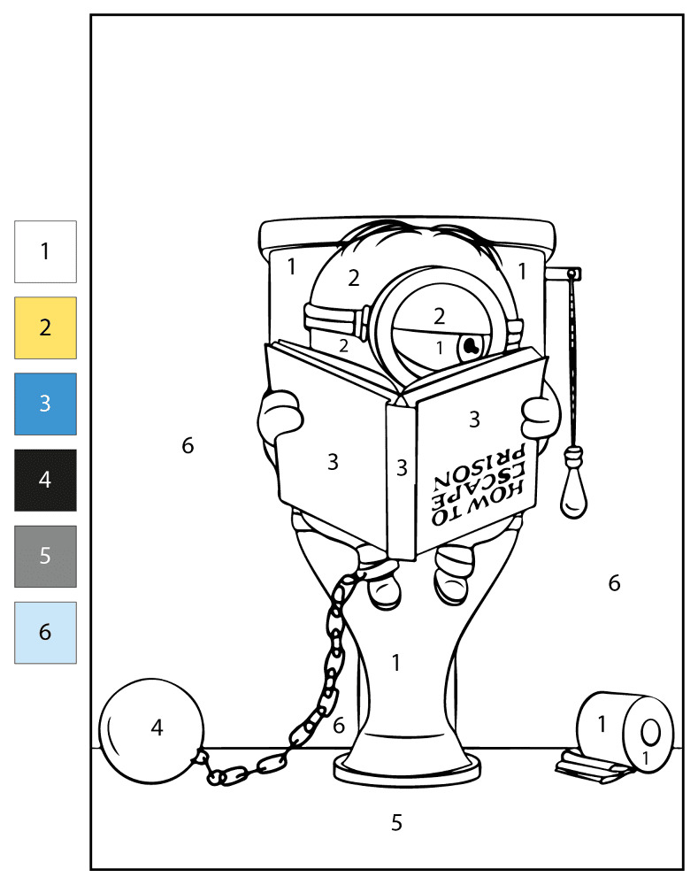 Minion est assis sur les toilettes Coloriage Magique