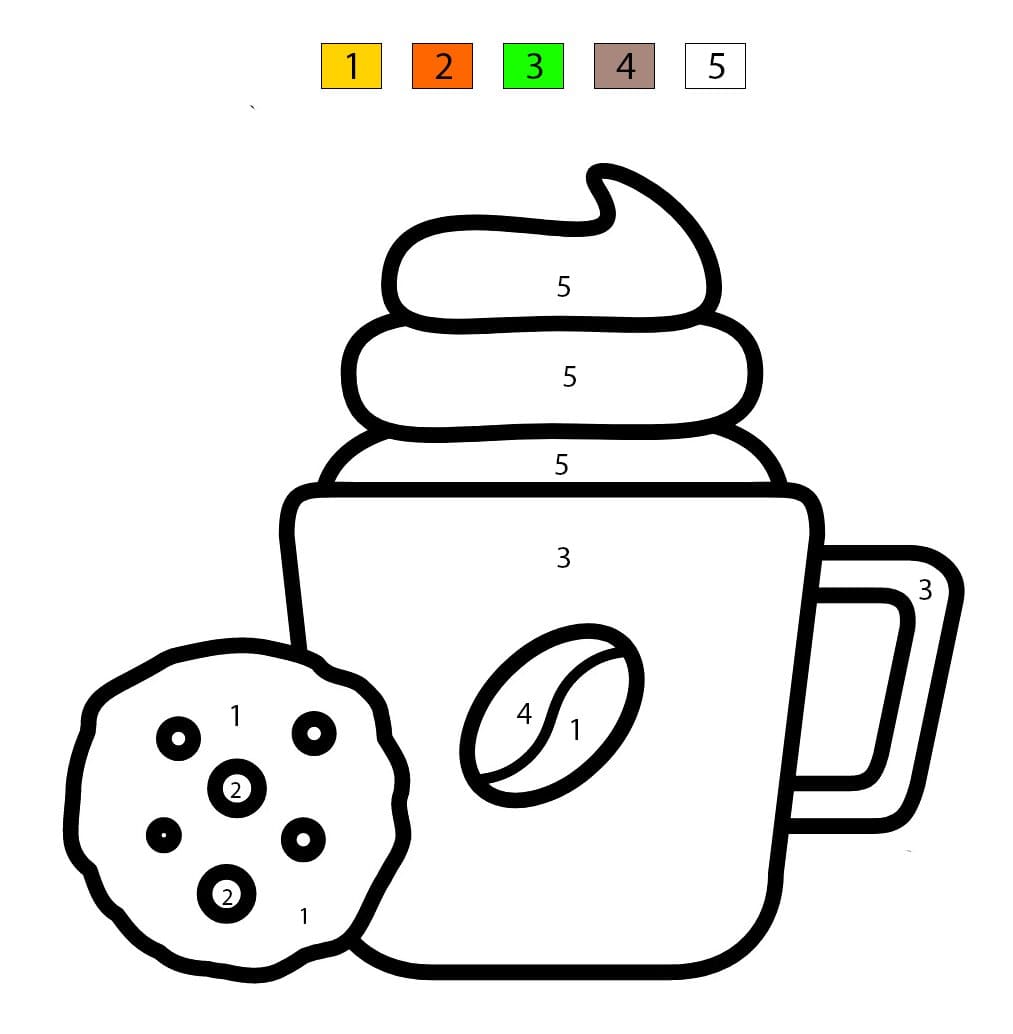 Mug à café et cookie Coloriage Magique