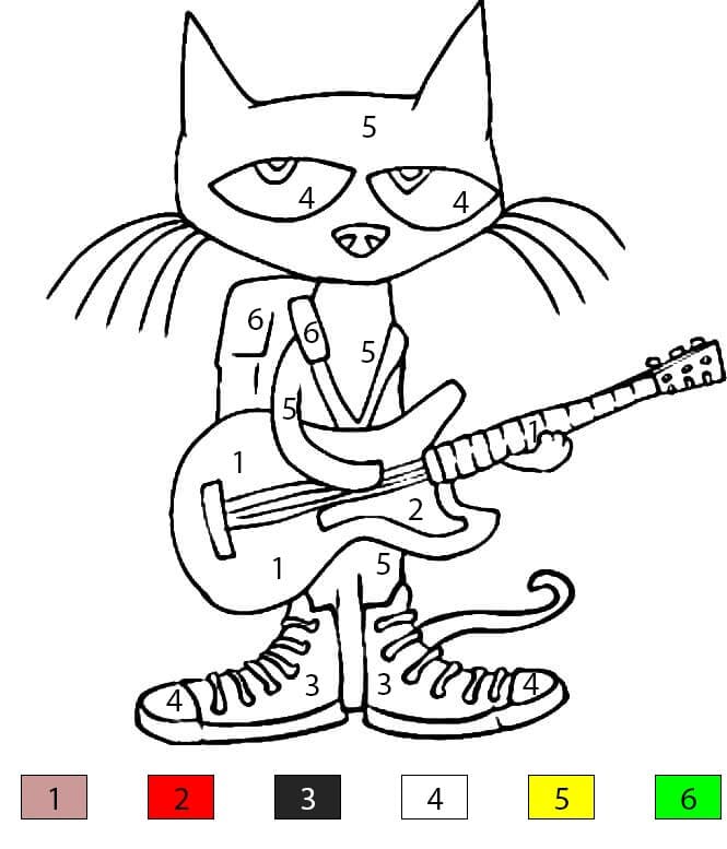 Pete le Chat joue de la guitare Coloriage Magique