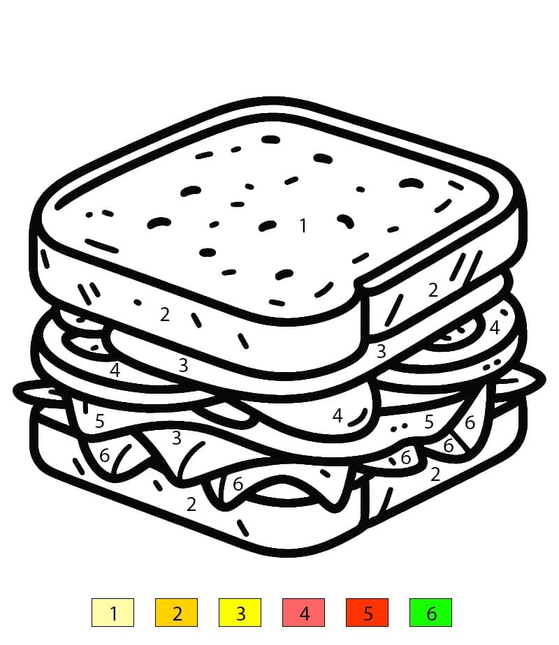 Sandwich savoureux Coloriage Magique
