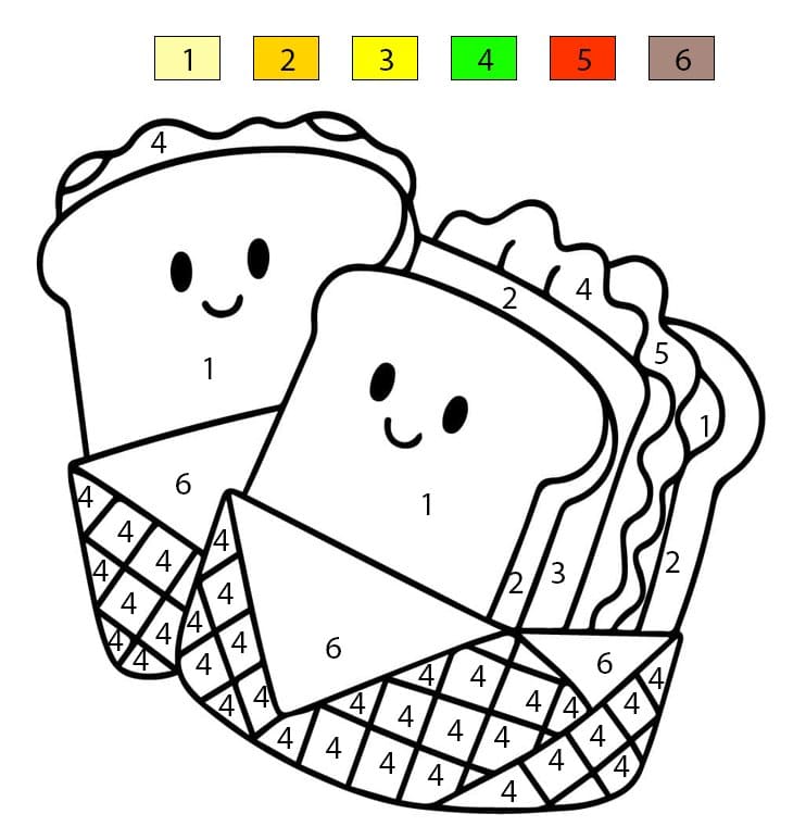 Sandwichs mignons Coloriage Magique