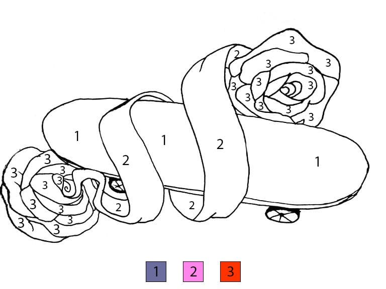 Skateboard et roses Coloriage Magique