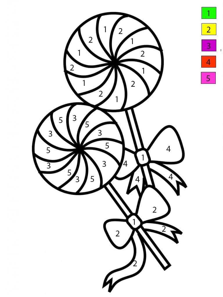 Sucettes avec rubans Coloriage Magique