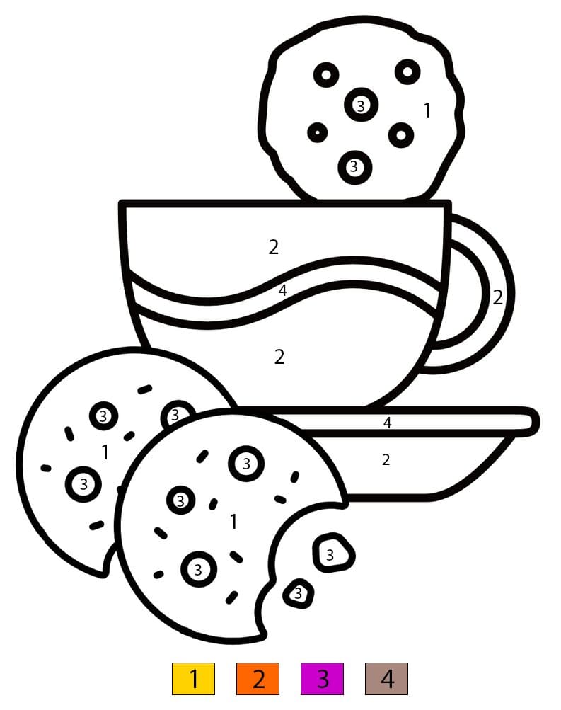 Tasse de café et cookies Coloriage Magique