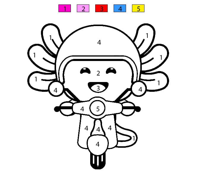 Axolotl conduisant une moto Coloriage Magique