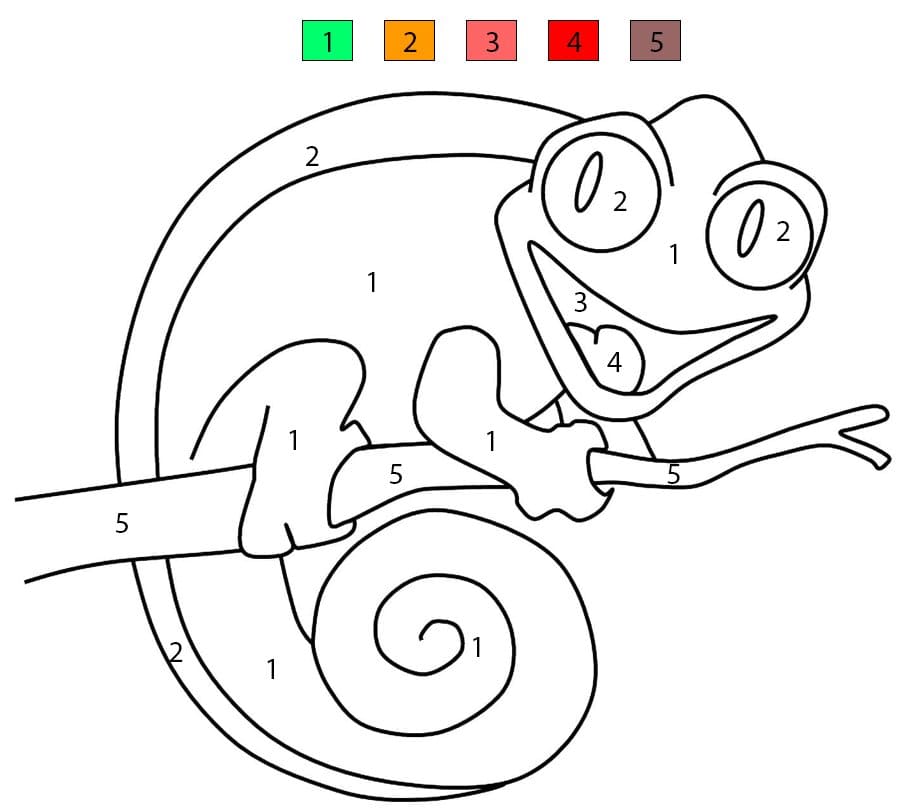 Caméléon souriant Coloriage Magique