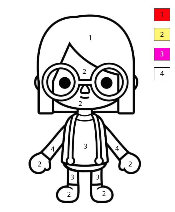 Fille à lunettes Toca Boca Coloriage Magique