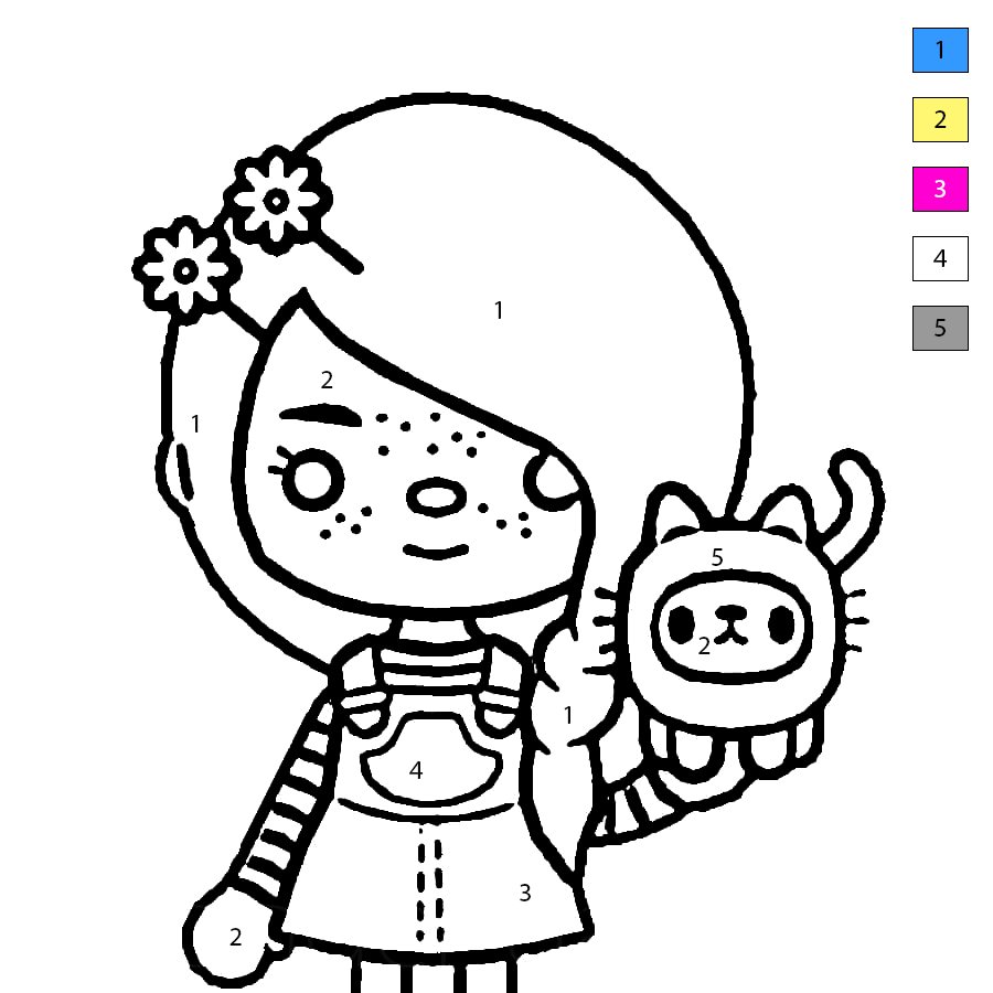 Fille et chat Toca Boca Coloriage Magique