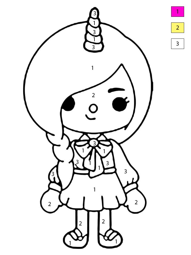 Fille licorne Toca Boca Coloriage Magique