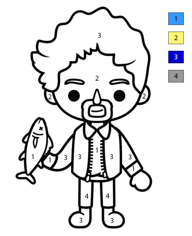 Homme et poisson Toca Boca Coloriage Magique