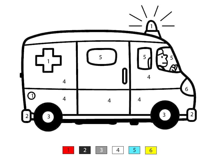 Ambulance avec sirène Coloriage Magique