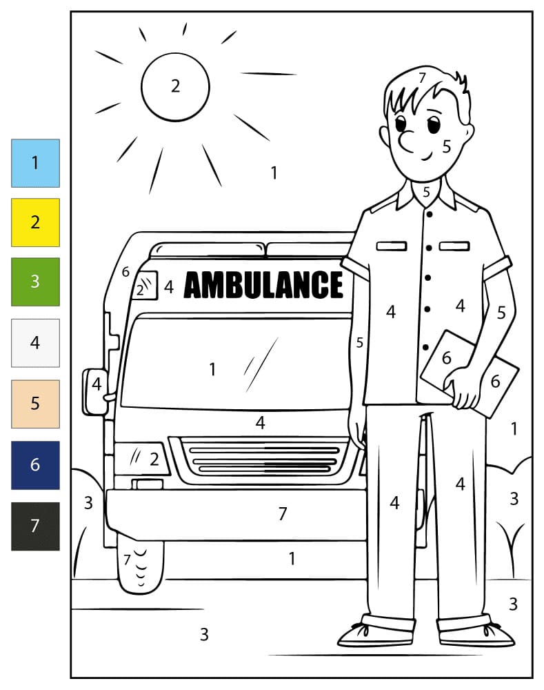 Ambulance blanche moderne Coloriage Magique