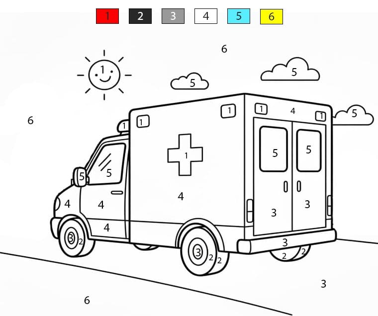 Ambulance de secours Coloriage Magique