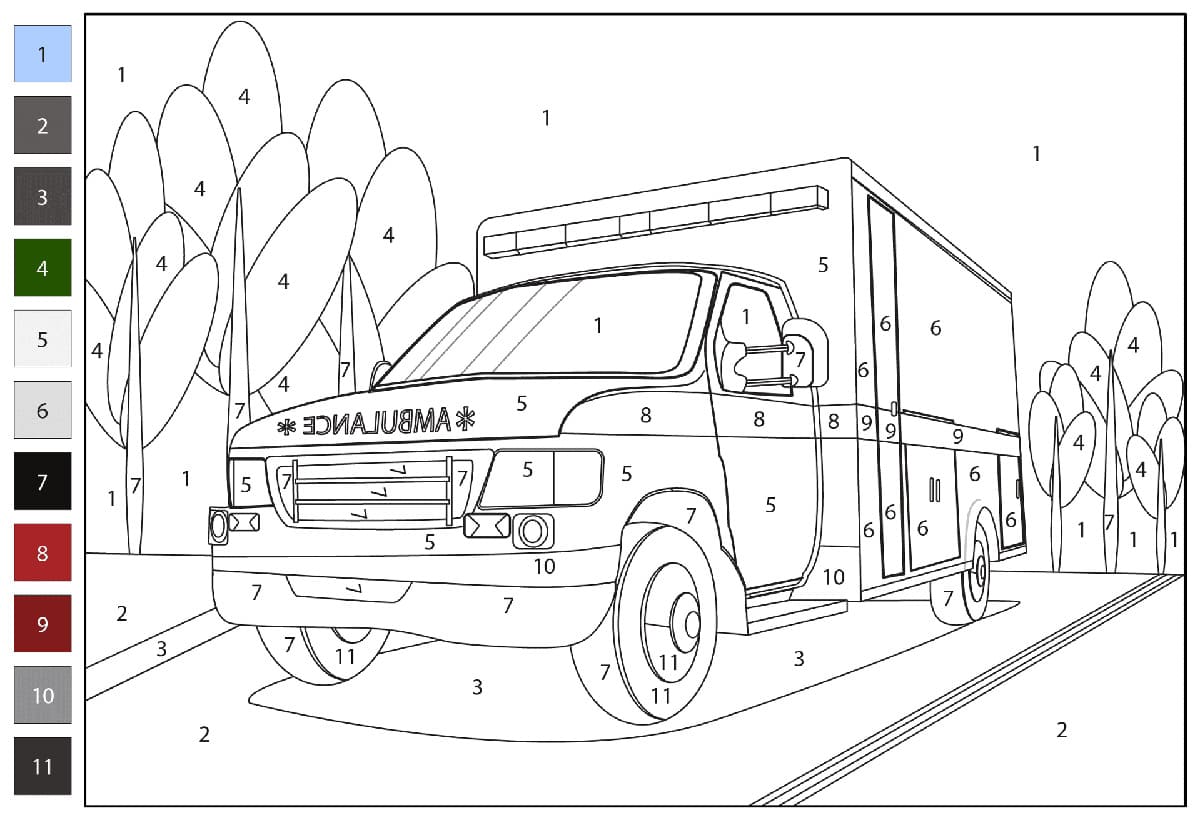 Ambulance d’urgence Coloriage Magique