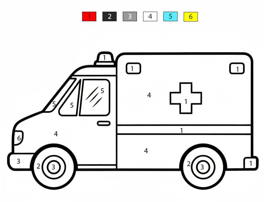 Ambulance moderne secours Coloriage Magique