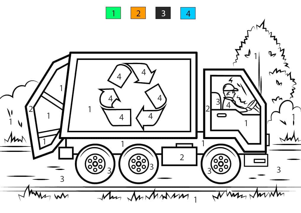 Camion poubelle brillant Coloriage Magique