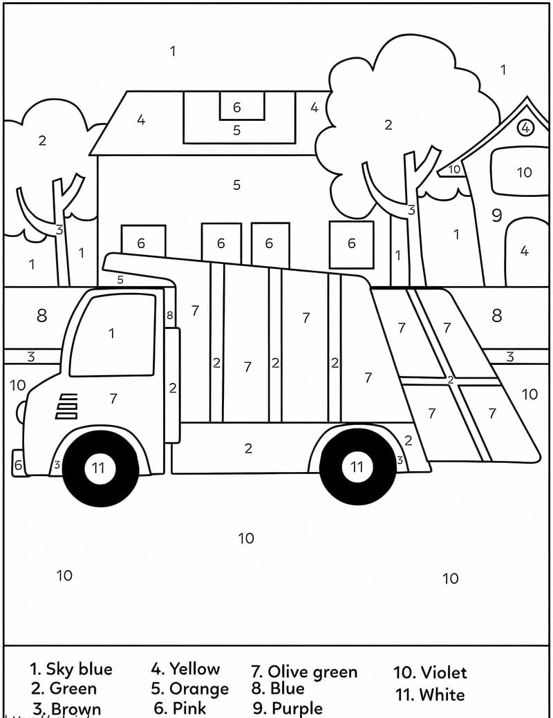 Camion poubelle joyeux Coloriage Magique