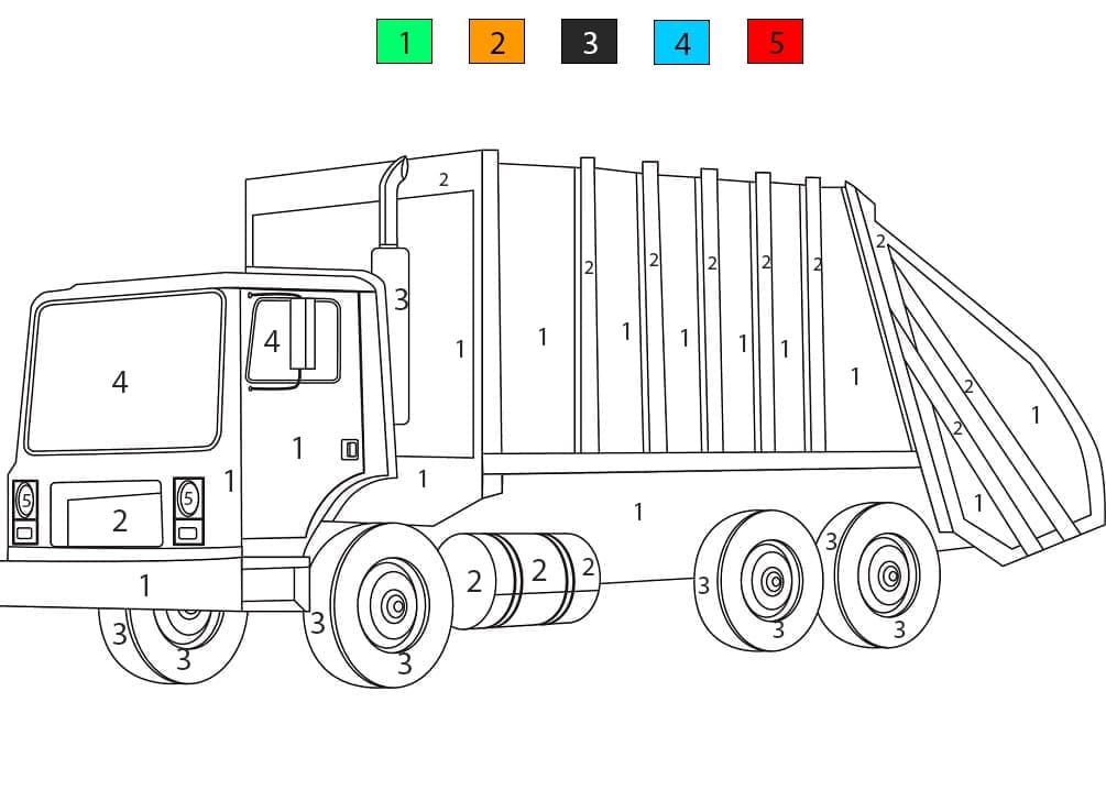 Camion poubelle moderne Coloriage Magique