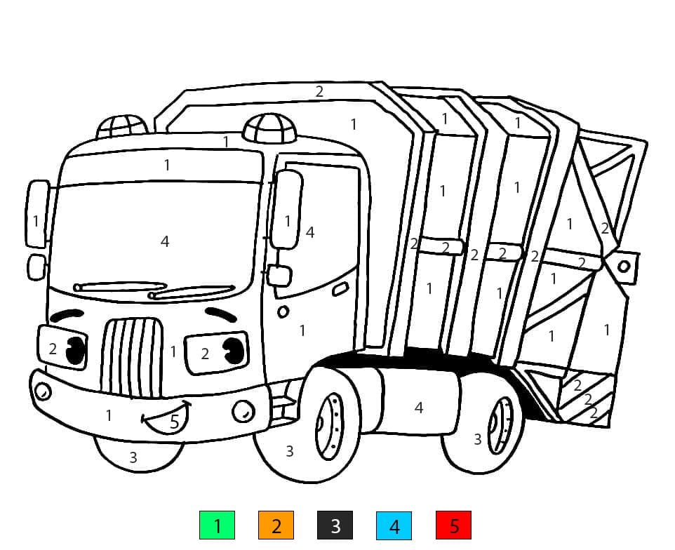 Camion poubelle souriant Coloriage Magique