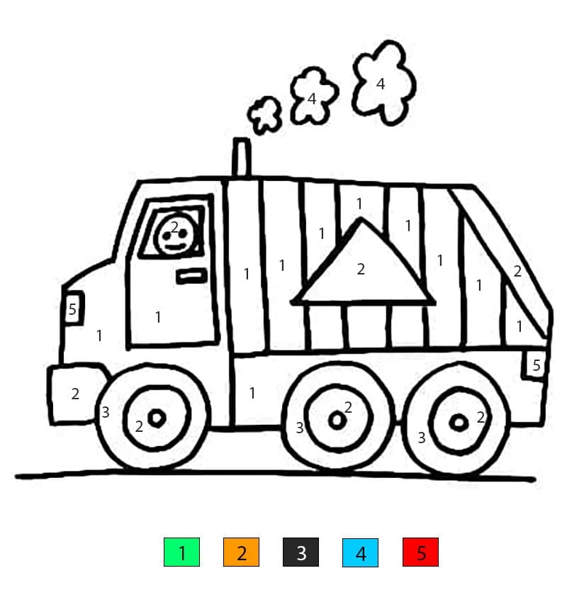 Camion poubelle vert Coloriage Magique