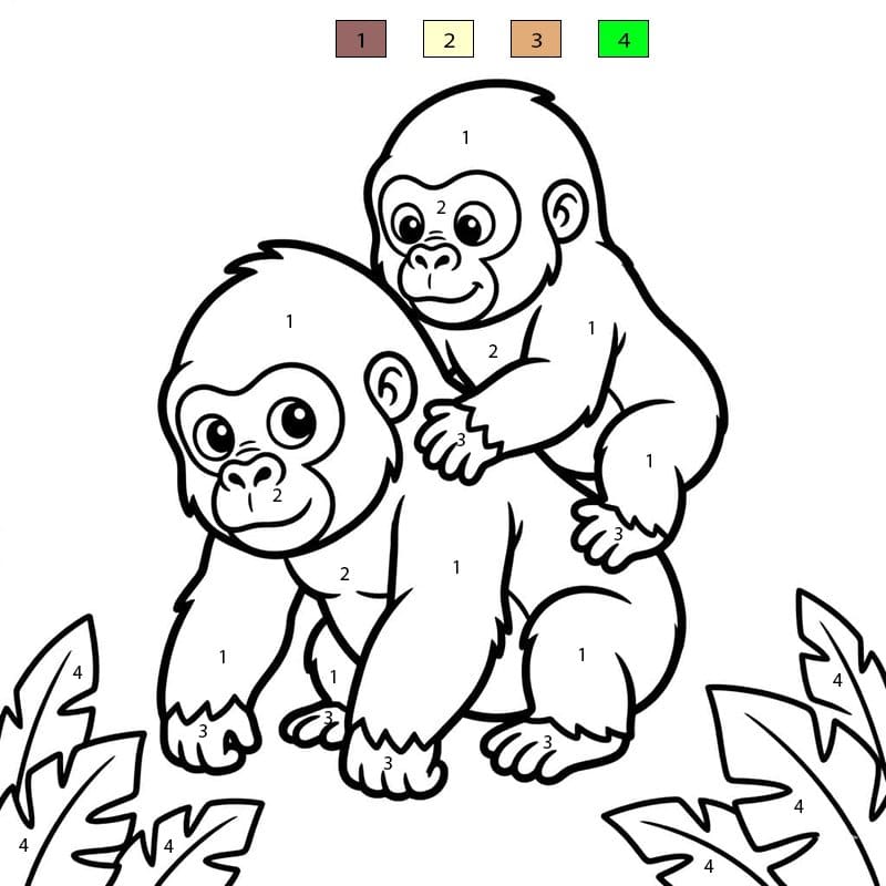 Gorille adorable Coloriage Magique