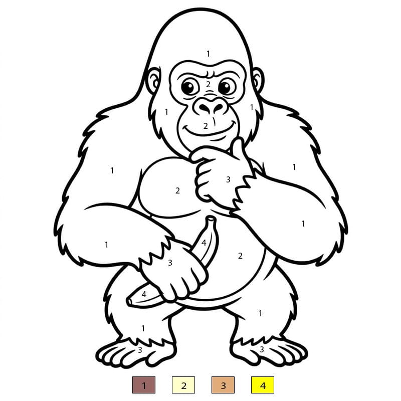 Gorille de la jungle Coloriage Magique