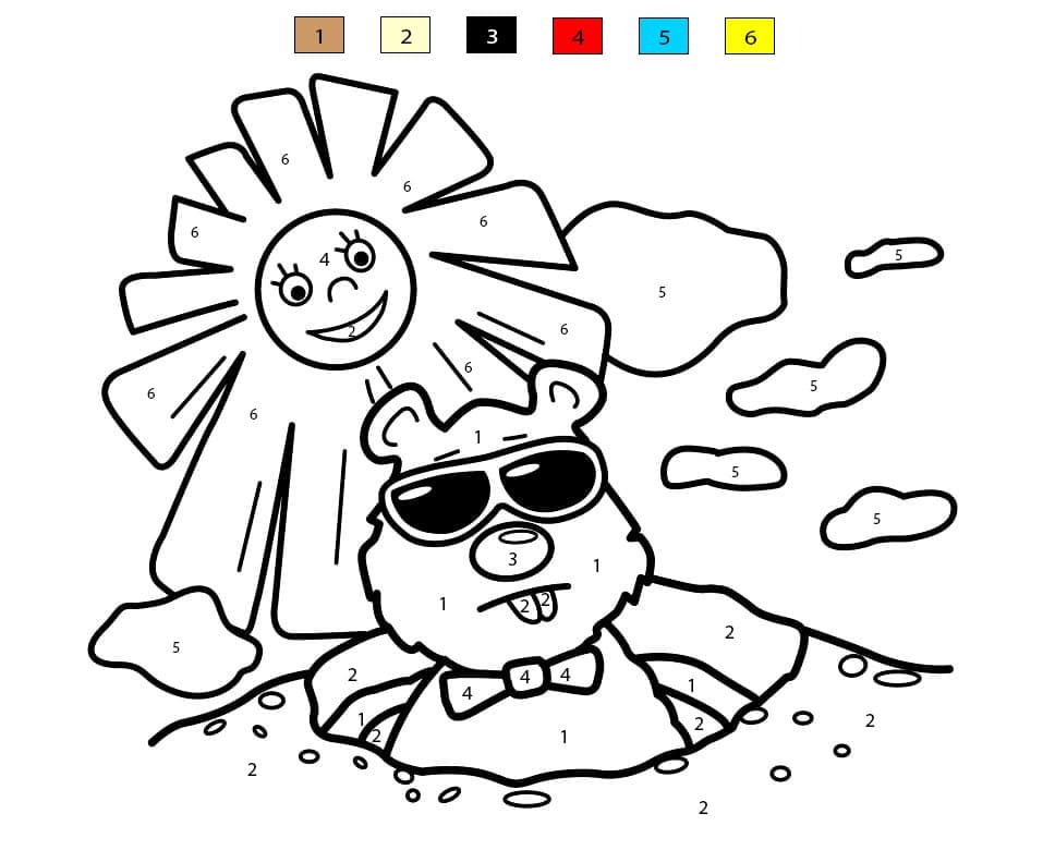 Marmotte en été Coloriage Magique