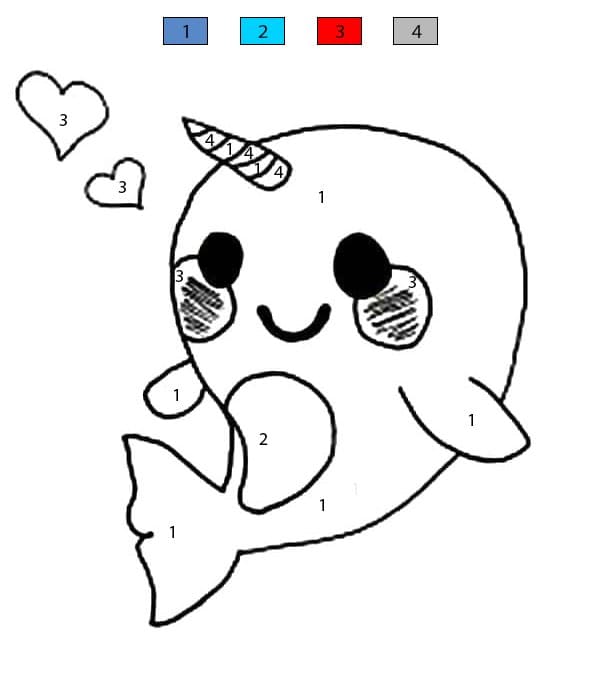 Narval adorable Coloriage Magique