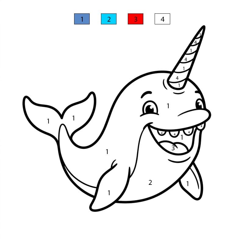 Narval joyeux Coloriage Magique