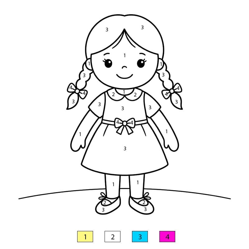 Poupée avec robe Coloriage Magique